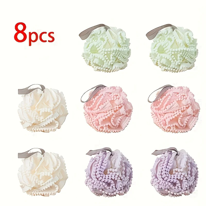 8pcs Set Of Gentle Exfoliating Bath Sponge To Enhance Your Bathing Effect: Luxurious, Large Bubble Bath Ball - Super Soft, Cute, Dual-use, Ultimate Care